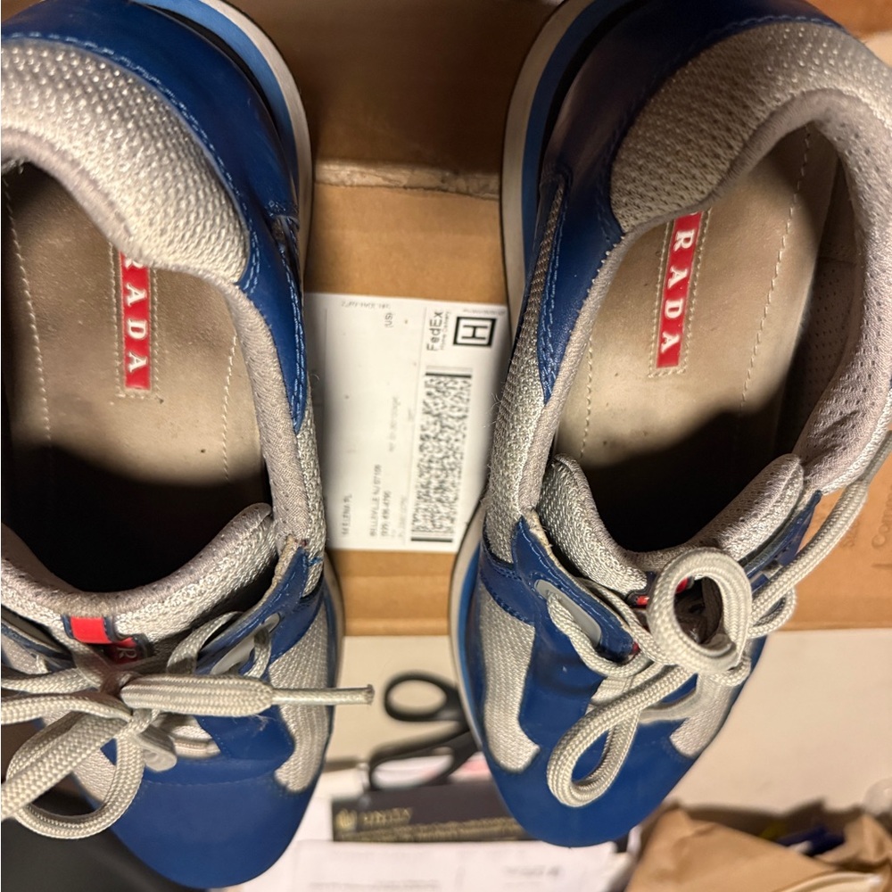 Prada Blue and Gray Lace-Up Sneakers